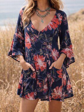Free People Floral Boho Mini Dress | Size 2